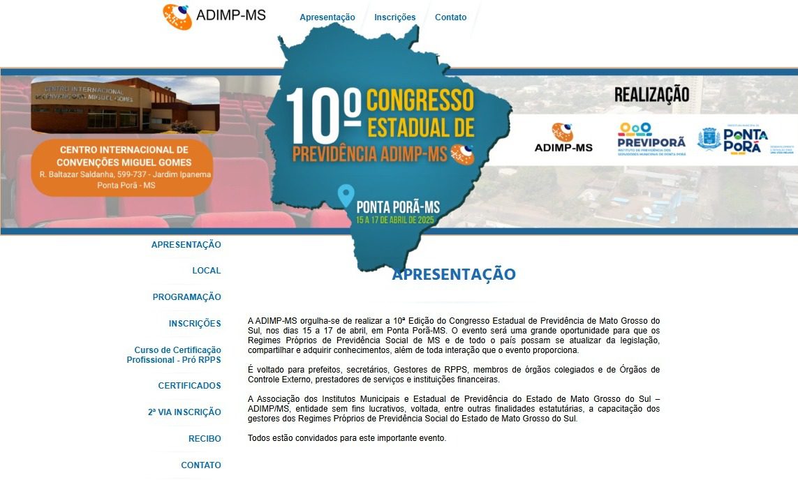 Abertas as inscrições para o 10º Congresso Estadual de Previdência da ADIMP-MS
